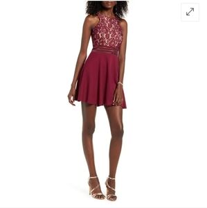 Speechless Burgundy Lace Skater Dress